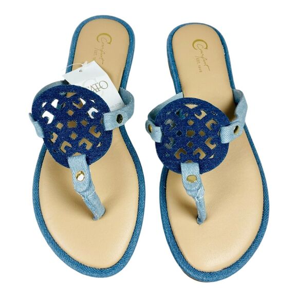 NEW Cato Monogram Medallion Boho Slip On Flip Flop Flats Sandals Blue Size 9 - Picture 1 of 3